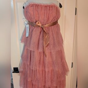 Elegant Pink Layered Tulle Dress